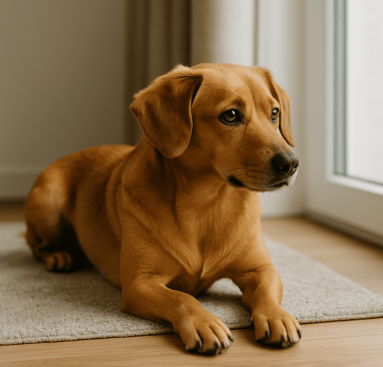Perro en casa esperando tranquilo mientras su guía está fuera en Valencia
