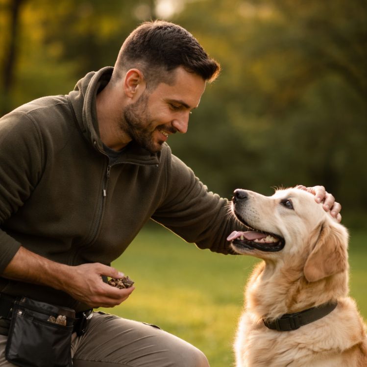 persona trabajando la calma y el vínculo con un perro en un entorno tranquilo