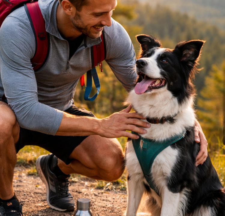 Perros para hacer deporte junto a una persona en un entorno natural, mostrando vínculo y equilibrio en la convivencia