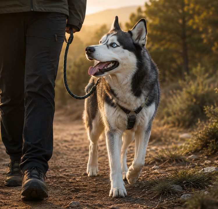 imagen representativa de un Husky Siberiano siendo adiestrado